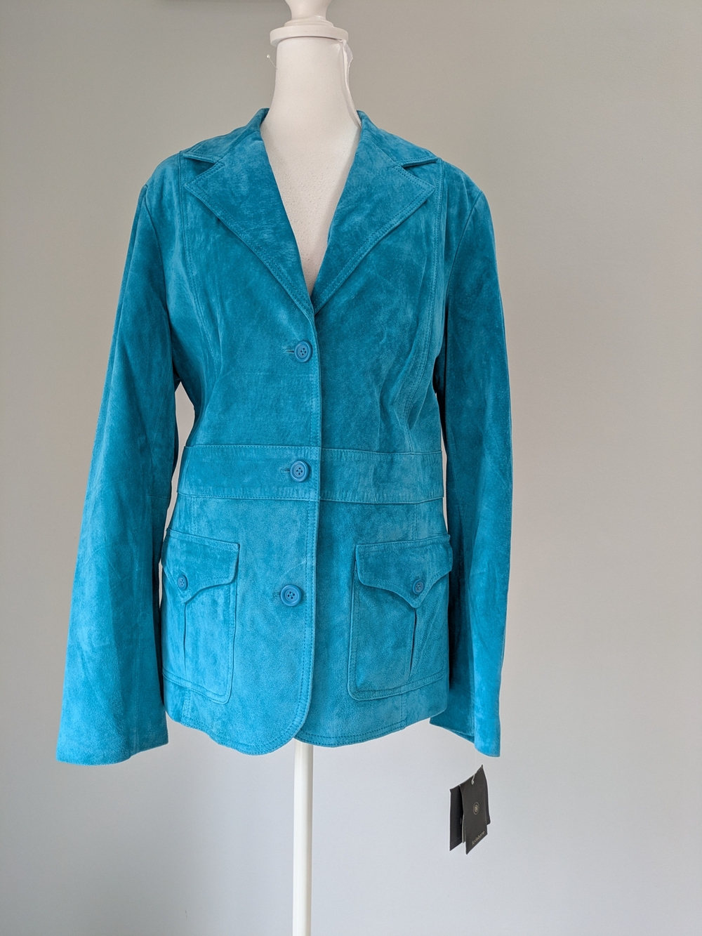 Liz Claiborne Turquoise Suede Button-Front Blazer Packets Lined Sz L NWT
